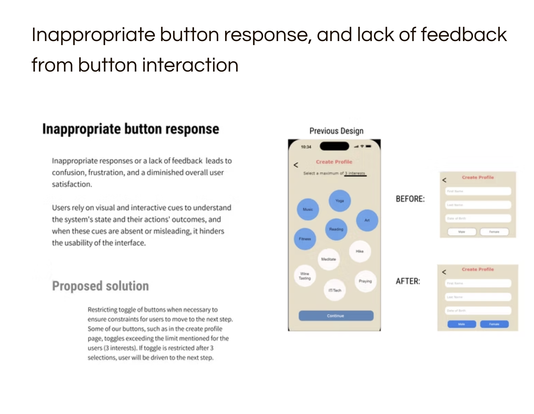 Issue: button feedback / constraints — before/after