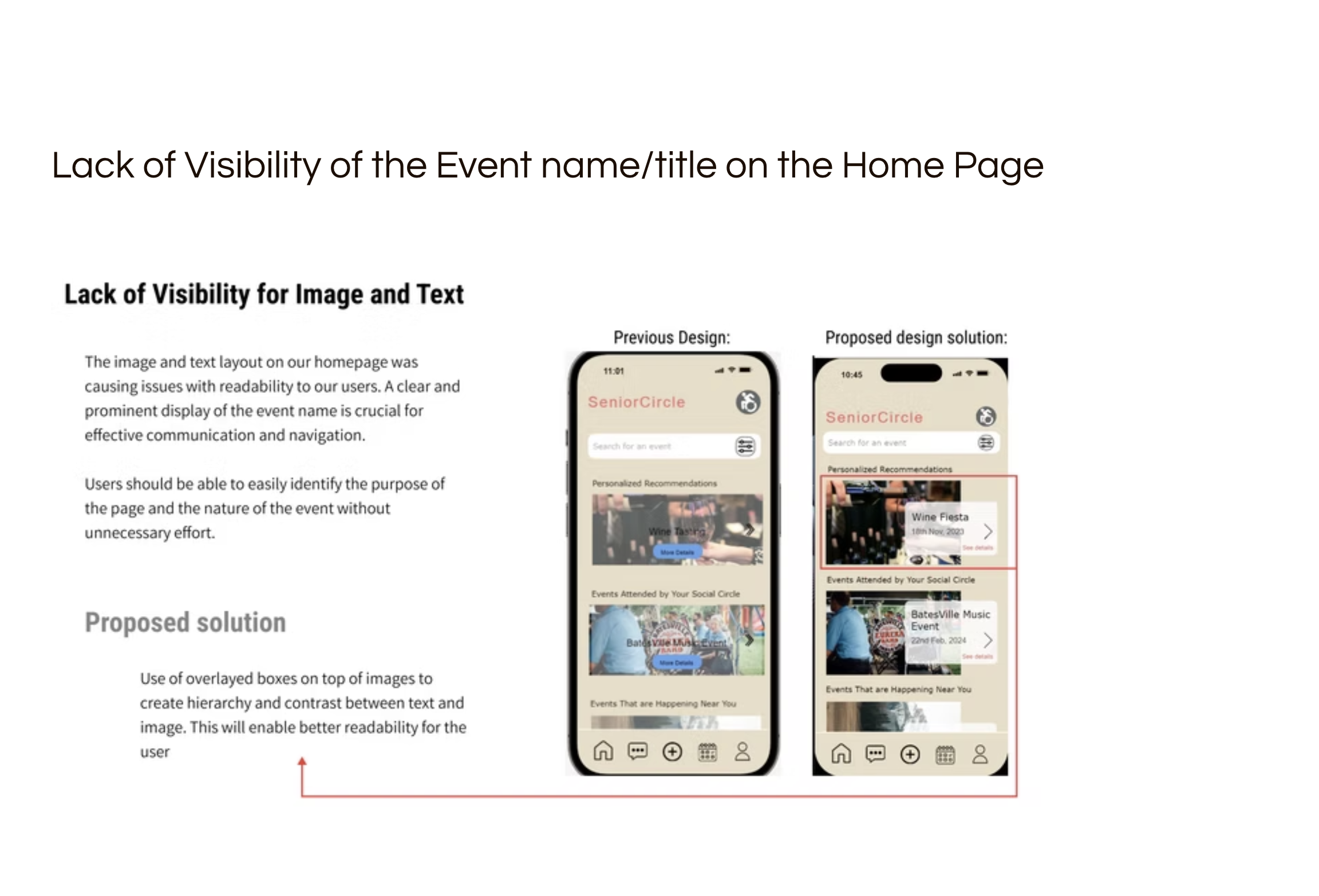 Issue: event title visibility — before/after