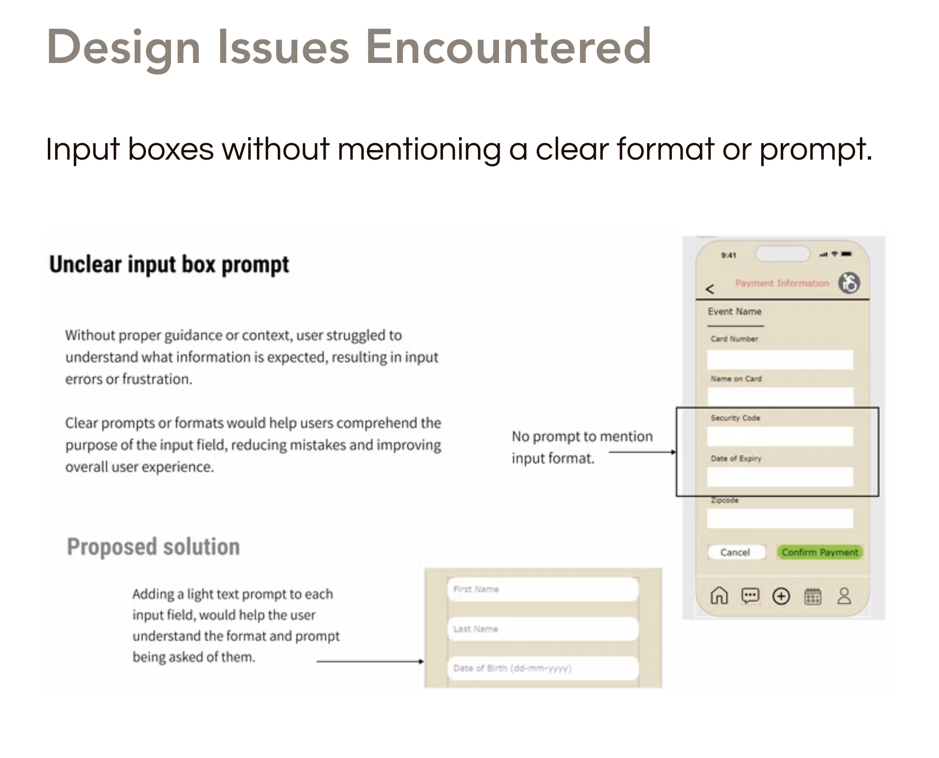 Issue: unclear inputs — before/after